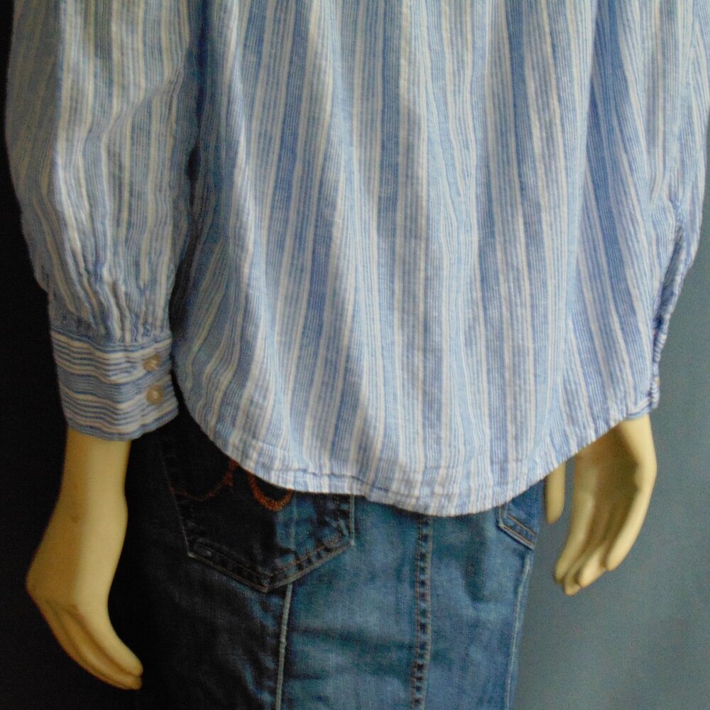 Free People Blue Striped Hello There Linen Tie Front Off Shoulder Top L - Picture 8 of 10